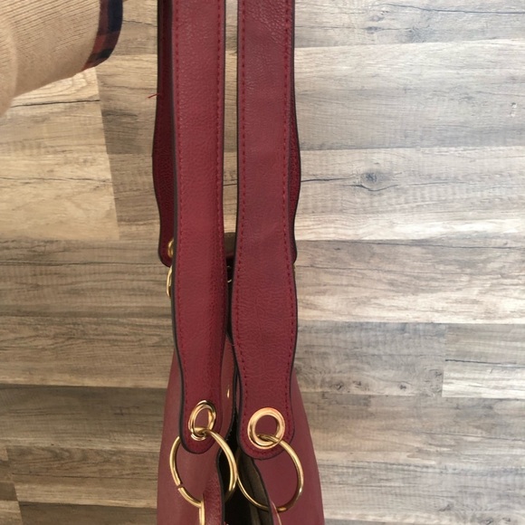 Burgundy Faux Leather Midsize Tote Shoulder  Bag - Picture 6 of 9